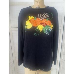 Vtg Quacker Factory Cottagecore Sweater Autumn Embroidered Grannycore Small